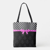 Witte polka stippen en zwart leer kijken tote bag (Achterkant)