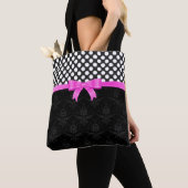 Witte polka stippen en zwart leer kijken tote bag (Dichtbij)