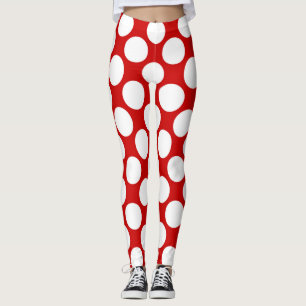 Witte polka stippen groot op een rode achtergrond leggings
