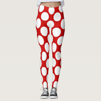 Witte polka stippen groot op een rode achtergrond  leggings