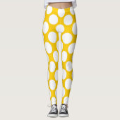 Witte polka-stippen groot op Tangerine Geel Sinaas Leggings (Voorkant)