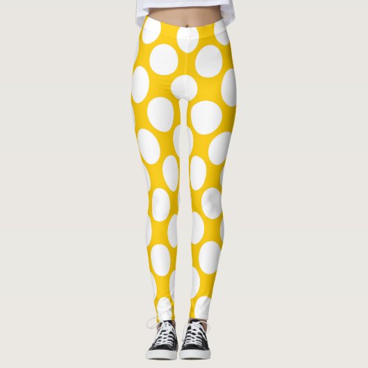 Witte polka-stippen groot op Tangerine Geel Sinaas Leggings (Voorkant)