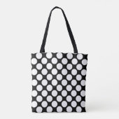 Witte polka-stippen groot op zwart tote bag (Achterkant)