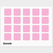 Witte Polka stippen met roze achtergrond Vierkante Sticker (Vel)