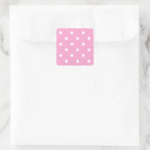Witte Polka stippen met roze achtergrond Vierkante Sticker (Tas)