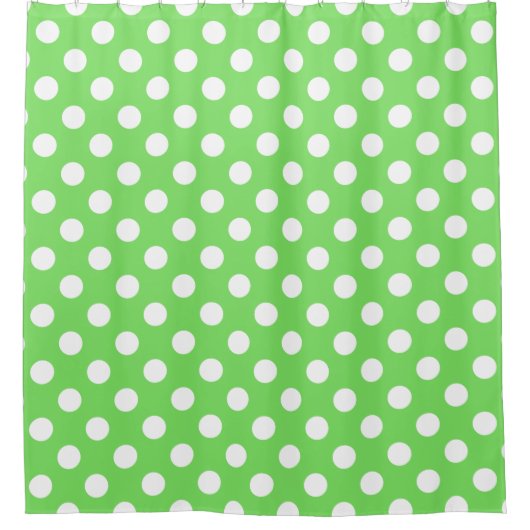 Witte polka stippen op appelgroen douchegordijn (Voorkant)