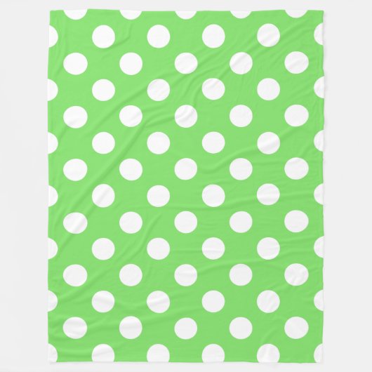 Witte polka stippen op appelgroen fleece deken (Voorkant)