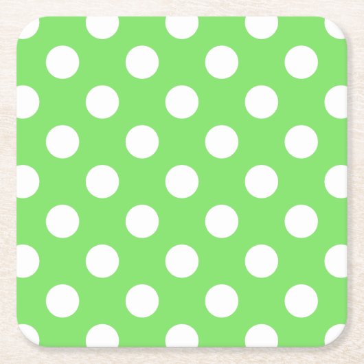 Witte polka stippen op appelgroen kartonnen onderzetters (Voorkant)