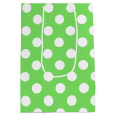 Witte polka stippen op appelgroen medium cadeauzakje (Achterkant)