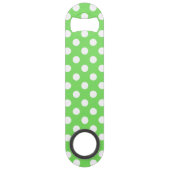 Witte polka stippen op appelgroen speed flessenopener (Achterkant)
