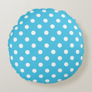 Witte polka stippen op aquablauwe ronde kussen