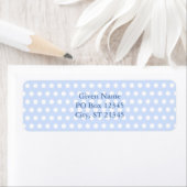 Witte polka stippen op babyblauw etiket (Insitu)