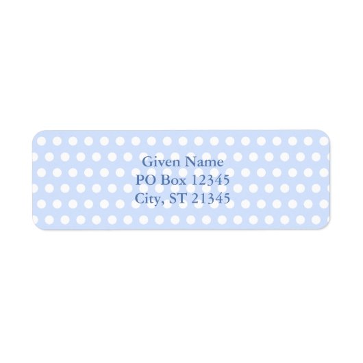 Witte polka stippen op babyblauw etiket (Voorkant)