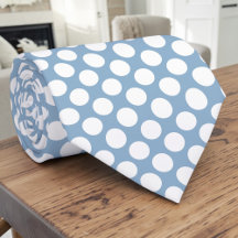 Witte polka stippen op babyblauwe maatwerk stropda