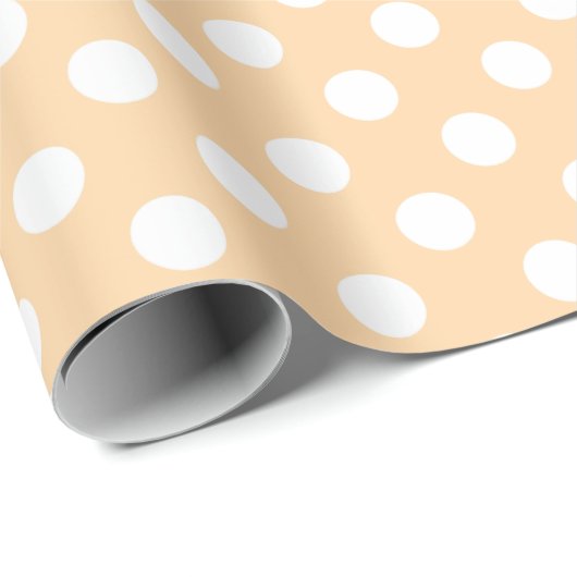 Witte polka-stippen op beige cadeaupapier (Rol Hoek)