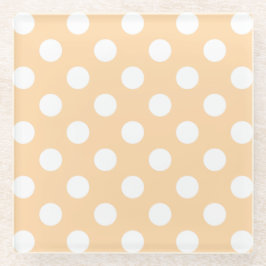 Witte polka-stippen op beige glazen onderzetter