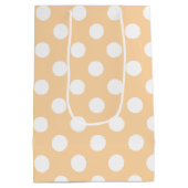 Witte polka-stippen op beige medium cadeauzakje (Achterkant)