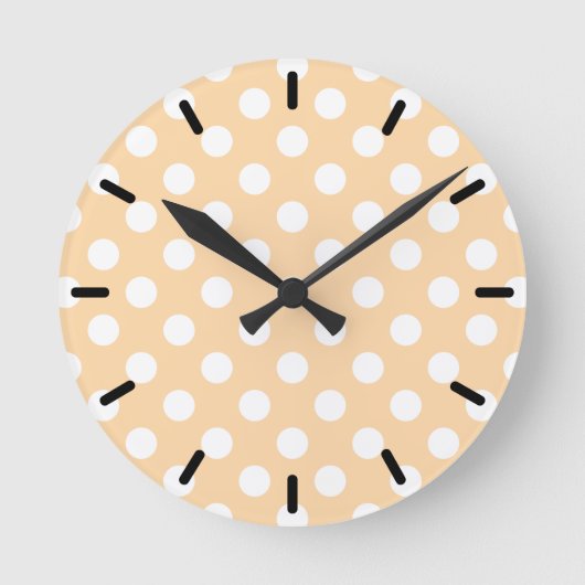 Witte polka-stippen op beige ronde klok (Voorkant)