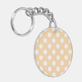 Witte polka-stippen op beige sleutelhanger (Voorkant Links)
