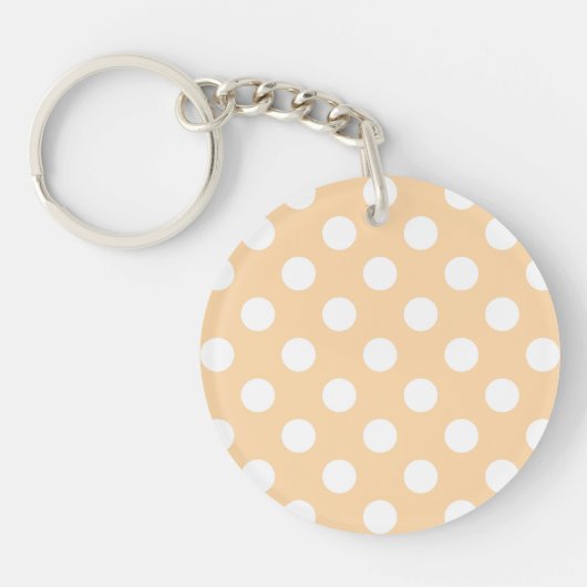 Witte polka-stippen op beige sleutelhanger (Voorkant)