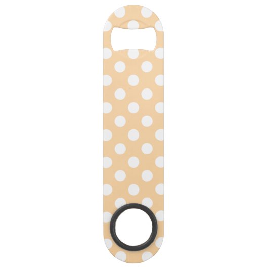 Witte polka-stippen op beige speed flessenopener (Voorkant)
