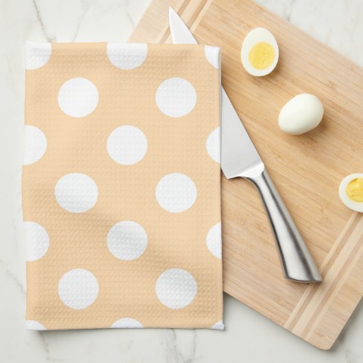 Witte polka-stippen op beige theedoek (Quarter Fold)