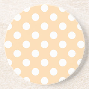 Witte polka-stippen op beige zandsteen onderzetter