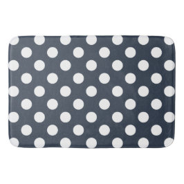 Witte polka-stippen op blauw-grijs badmat