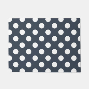 Witte polka-stippen op blauw-grijs deurmat