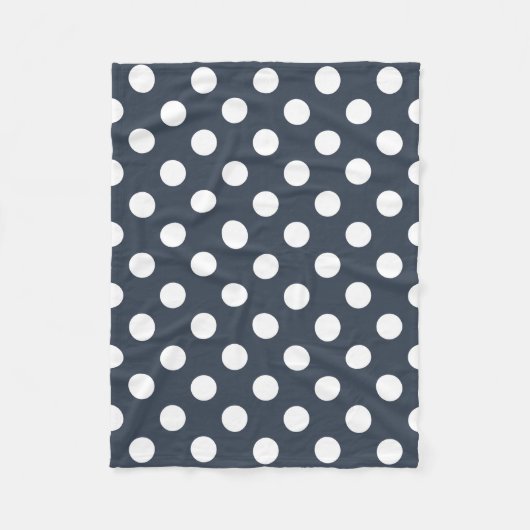Witte polka-stippen op blauw-grijs fleece deken (Voorkant)