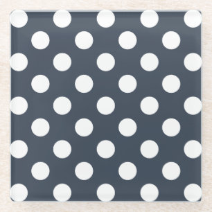 Witte polka-stippen op blauw-grijs glazen onderzetter