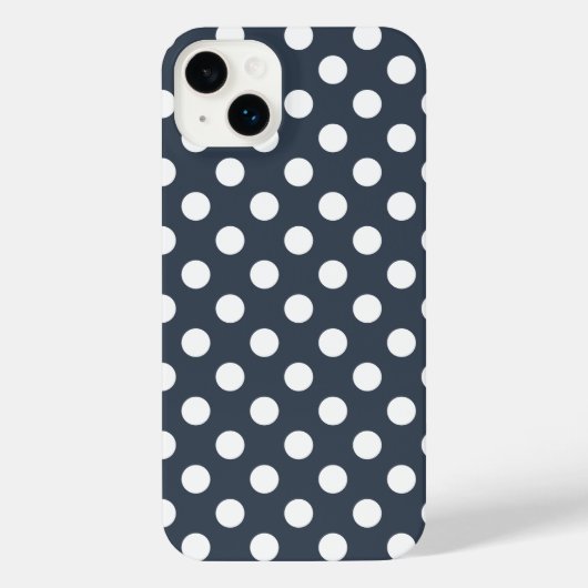 Witte polka-stippen op blauw-grijs iPhone hoesje (Achterkant)