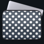 Witte polka-stippen op blauw-grijs laptop sleeve<br><div class="desc">Witte polka-stippen op blauw-grijs</div>