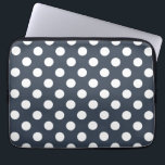 Witte polka-stippen op blauw-grijs laptop sleeve<br><div class="desc">Witte polka-stippen op blauw-grijs</div>