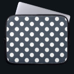 Witte polka-stippen op blauw-grijs laptop sleeve<br><div class="desc">Witte polka-stippen op blauw-grijs</div>
