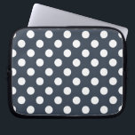 Witte polka-stippen op blauw-grijs laptop sleeve<br><div class="desc">Witte polka-stippen op blauw-grijs</div>