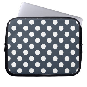 Witte polka-stippen op blauw-grijs laptop sleeve