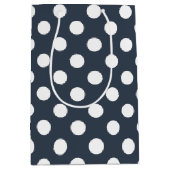 Witte polka-stippen op blauw-grijs medium cadeauzakje (Voorkant)
