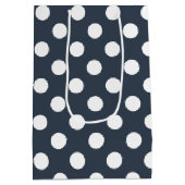 Witte polka-stippen op blauw-grijs medium cadeauzakje (Achterkant)