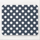 Witte polka-stippen op blauw-grijs muismat<br><div class="desc">Witte polka-stippen op blauw-grijs</div>