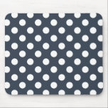 Witte polka-stippen op blauw-grijs muismat<br><div class="desc">Witte polka-stippen op blauw-grijs</div>