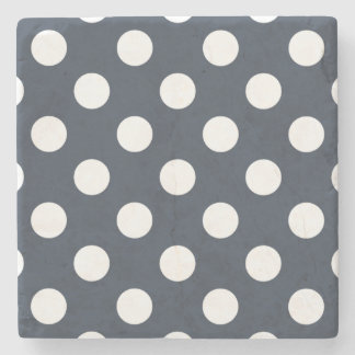 Witte polka-stippen op blauw-grijs stenen onderzetter