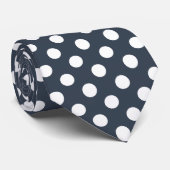 Witte polka-stippen op blauw-grijs stropdas (Opgerold)