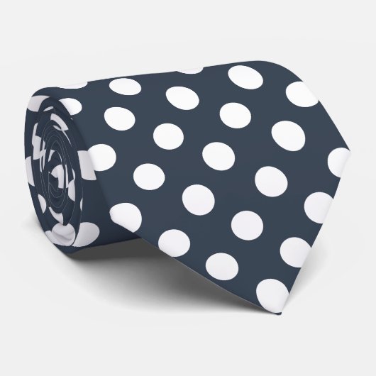 Witte polka-stippen op blauw-grijs stropdas (Opgerold)