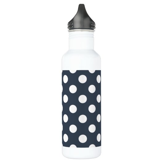 Witte polka-stippen op blauw-grijs waterfles  (Links)