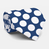 Witte polka stippen op blauwe maatwerk das (Opgerold)