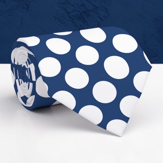Witte polka stippen op blauwe maatwerk das