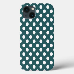 Witte polka stippen op blauwgroen Hoesje-Mate iPho iPhone 13 Hoesje