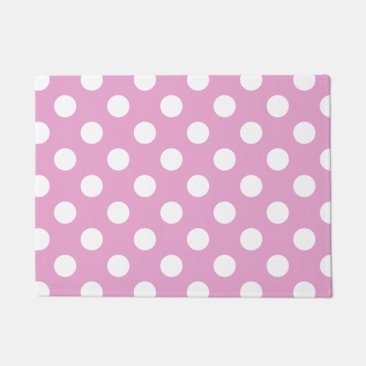 Witte polka stippen op bleek roze deurmat (Voorkant)