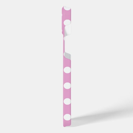 Witte polka stippen op bleek roze iPhone hoesje (Linkerkant)